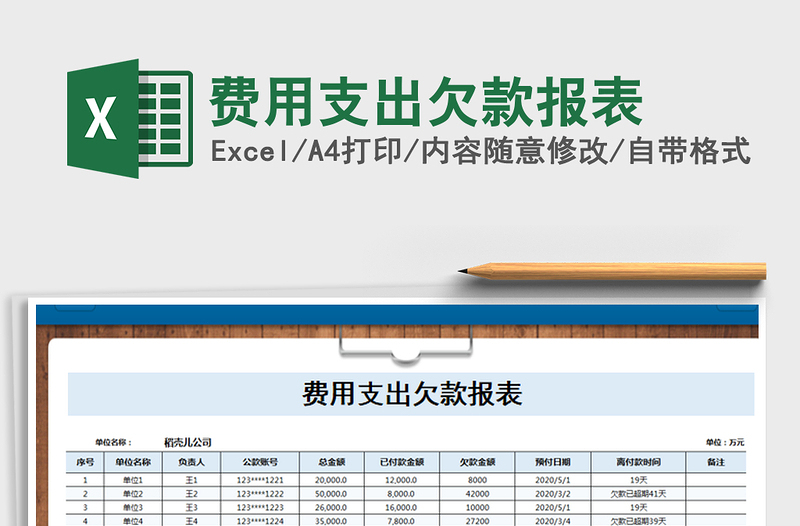 2022年费用支出欠款报表免费下载