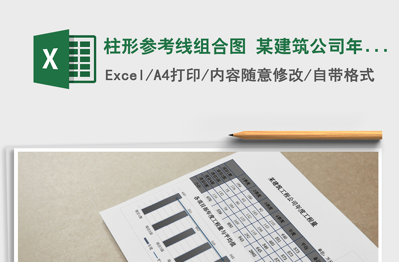 2021年柱形參考線組合圖 某建筑公司年度各項目部工程量報表