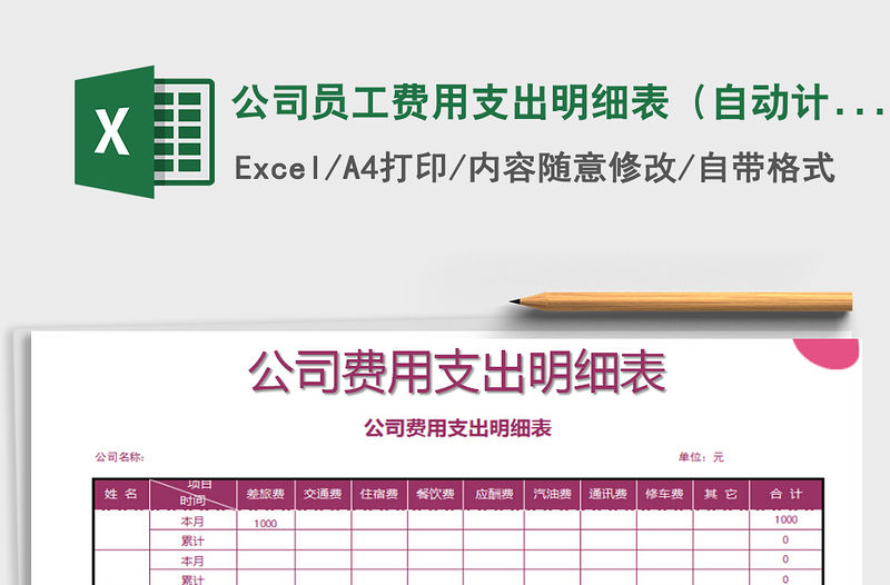 2021年公司員工費用支出明細表（自動計算）