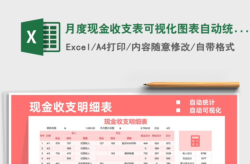 2022年月度現(xiàn)金收支表可視化圖表自動統(tǒng)計