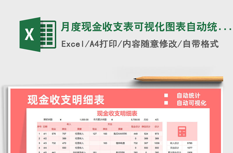 2022年月度現金收支表可視化圖表自動統計