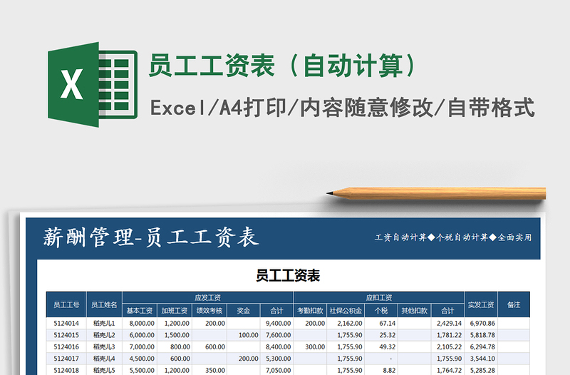 2022年员工工资表（自动计算）免费下载