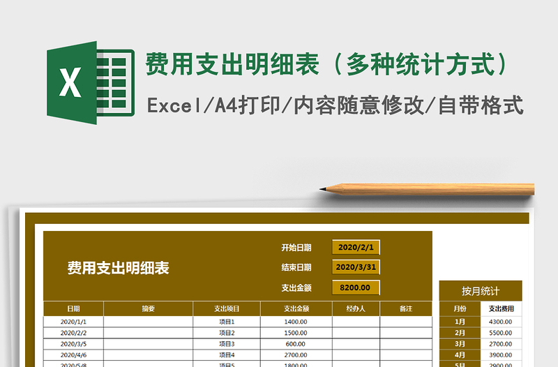 2021年费用支出明细表（多种统计方式）
