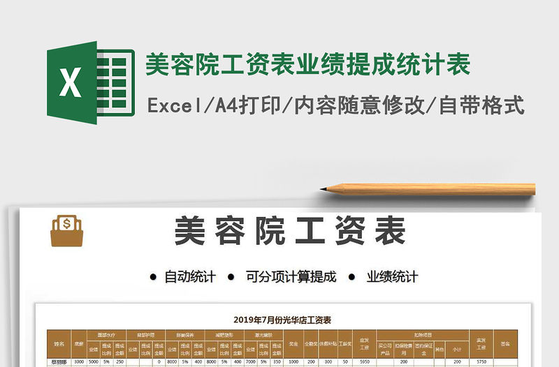 2021年美容院工資表業績提成統計表