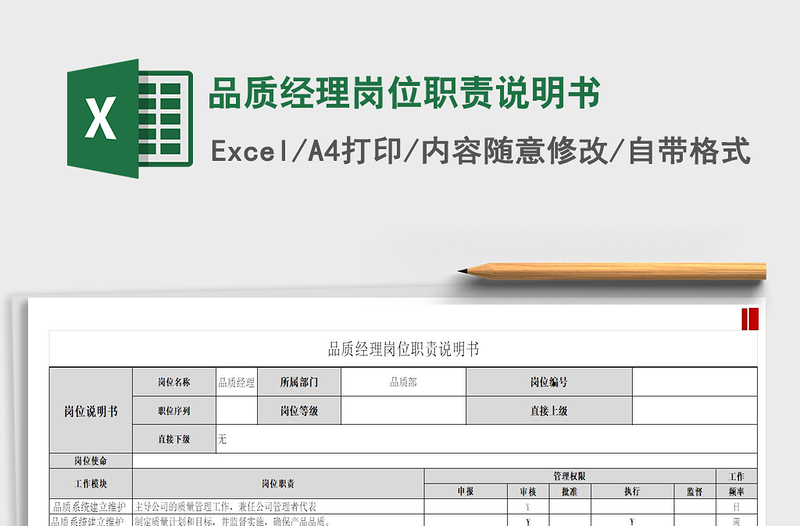 2022品質(zhì)經(jīng)理崗位職責(zé)說明書免費下載