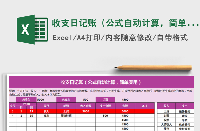 2021年收支日记账（公式自动计算，简单实用）