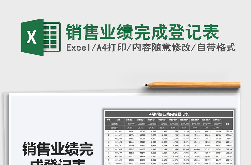 2022銷售業(yè)績完成登記表免費下載