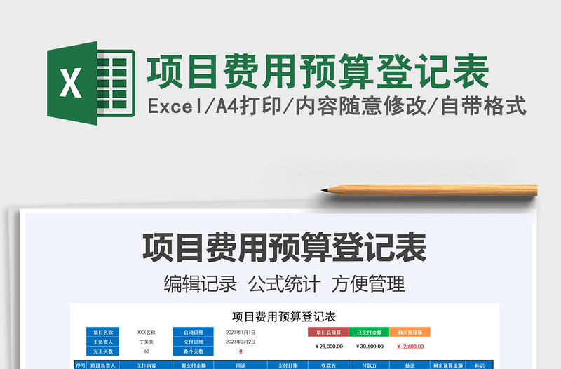 2021年項目費用預算登記表