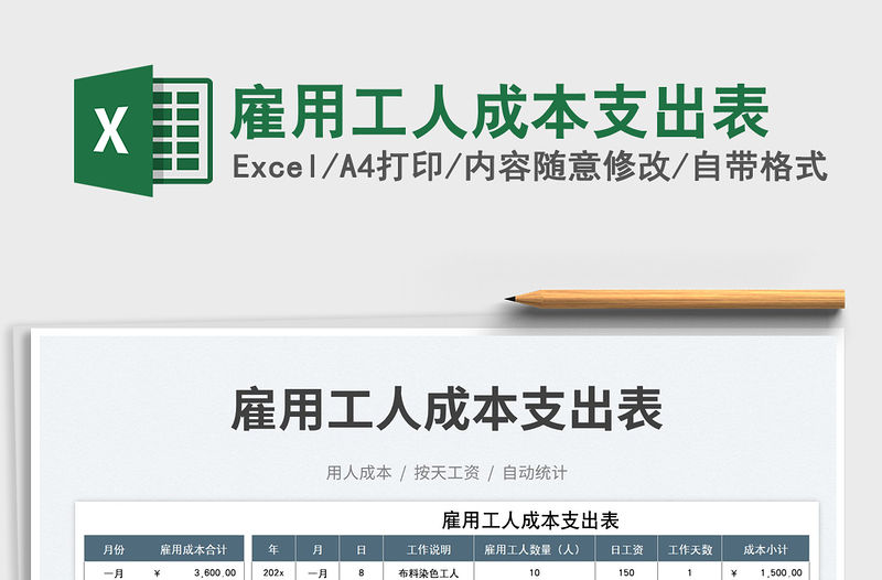 雇用工人成本支出表免費下載