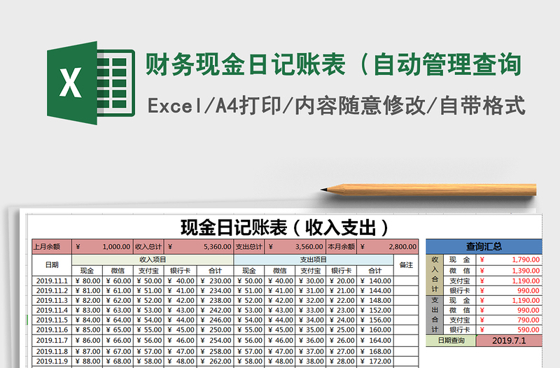 2021年財(cái)務(wù)現(xiàn)金日記賬表(自動(dòng)管理查詢