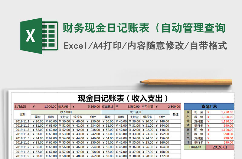 2021年財(cái)務(wù)現(xiàn)金日記賬表（自動(dòng)管理查詢