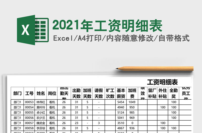 2021年工資明細(xì)表