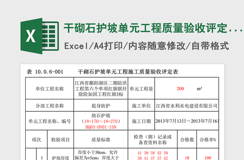 2021年干砌石護(hù)坡單元工程質(zhì)量驗(yàn)收評(píng)定表