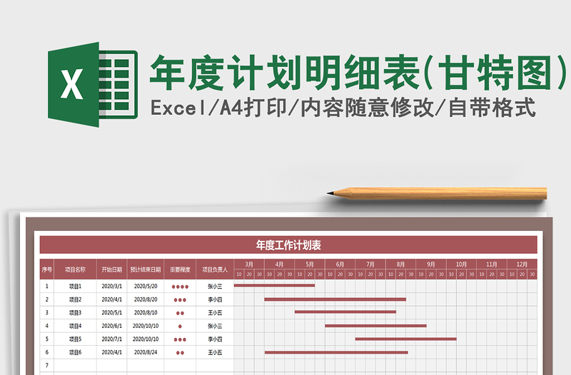 2021年年度计划明细表(甘特图)