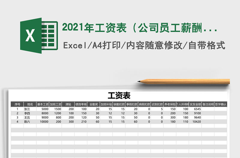 2021年工資表（公司員工薪酬管理）