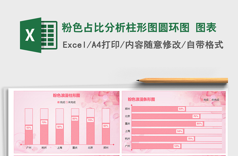 2021年粉色占比分析柱形图圆环图 图表