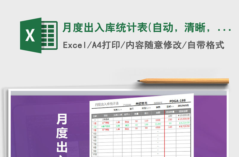 2021年月度出入庫統計表(自動，清晰，直觀)