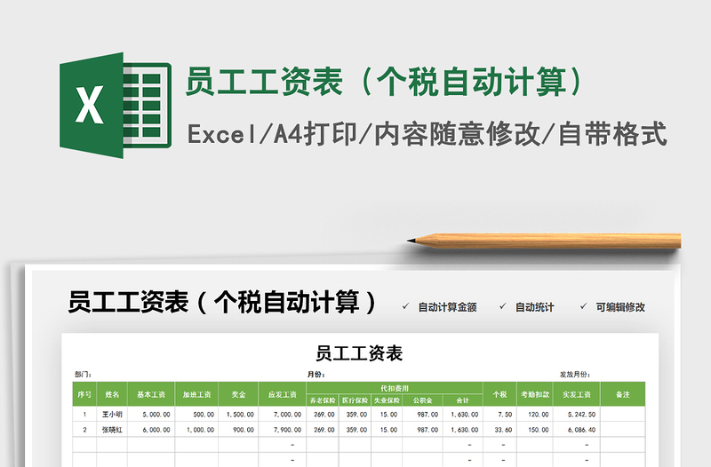 2021年員工工資表(個稅自動計算)