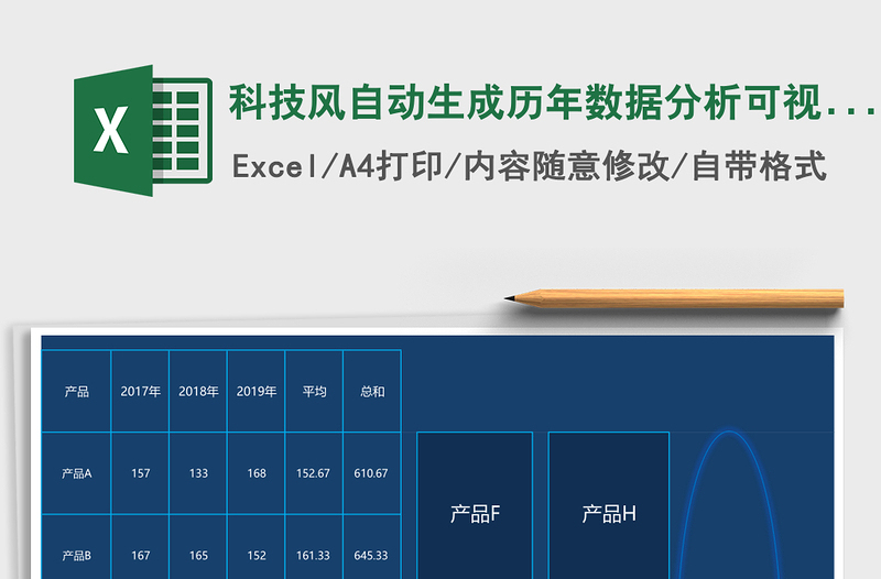 科技風(fēng)自動(dòng)生成歷年數(shù)據(jù)分析可視化圖表Excel模板