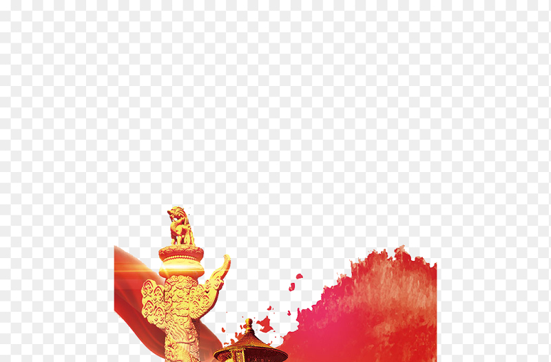 北京天坛华柱华表柱石狮狮子红色水墨装饰党政免抠元素素材