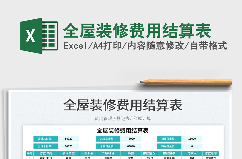 2022全屋裝修費(fèi)用結(jié)算表免費(fèi)下載