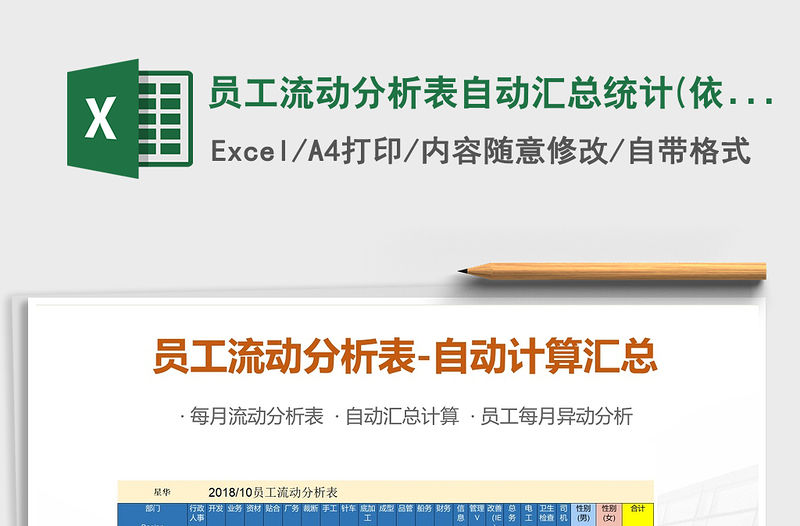 2021年員工流動分析表自動匯總統計(依部門性別分析)