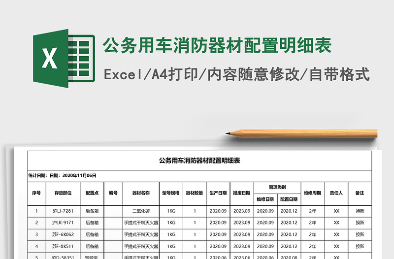 2021年公务用车消防器材配置明细表