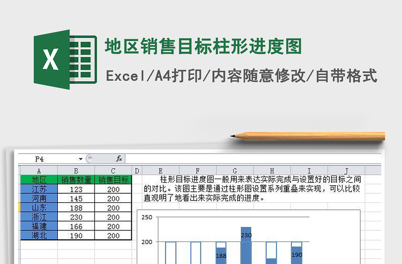 2021年地区销售目标柱形进度图