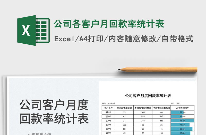 2022公司各客戶月回款率統(tǒng)計表免費(fèi)下載