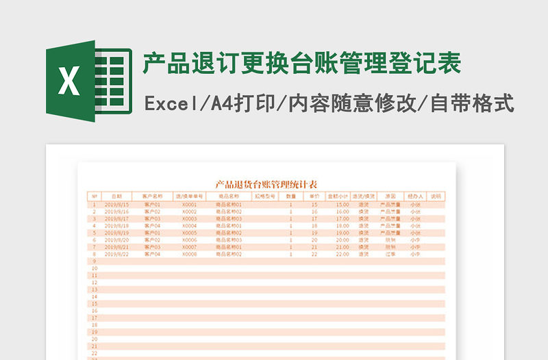 2021年產(chǎn)品退訂更換臺(tái)賬管理登記表