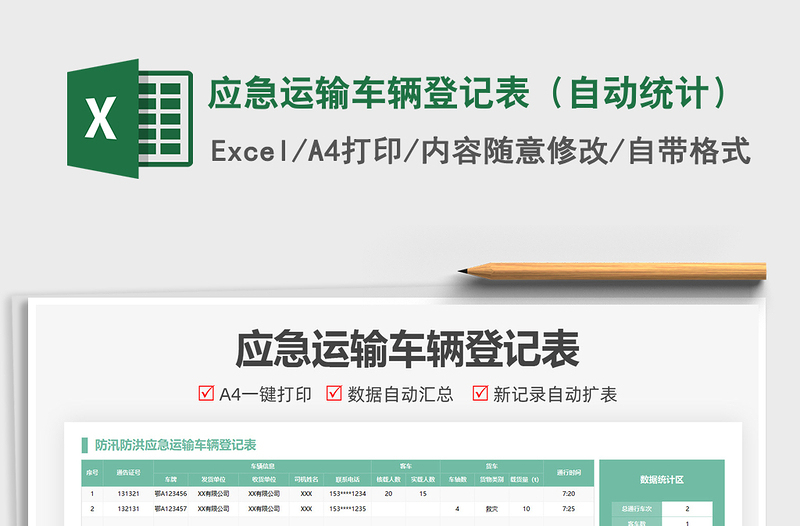 2021應(yīng)急運輸車輛登記表(自動統(tǒng)計)免費下載