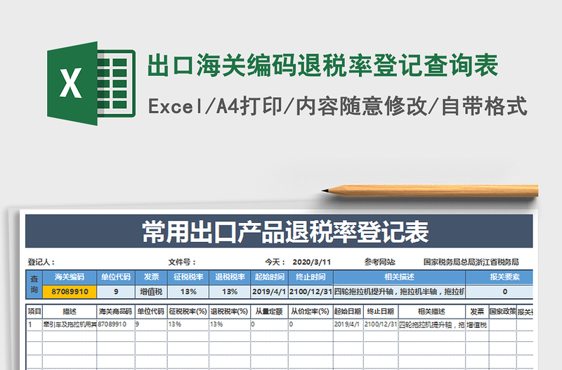 2021年出口海关编码退税率登记查询表