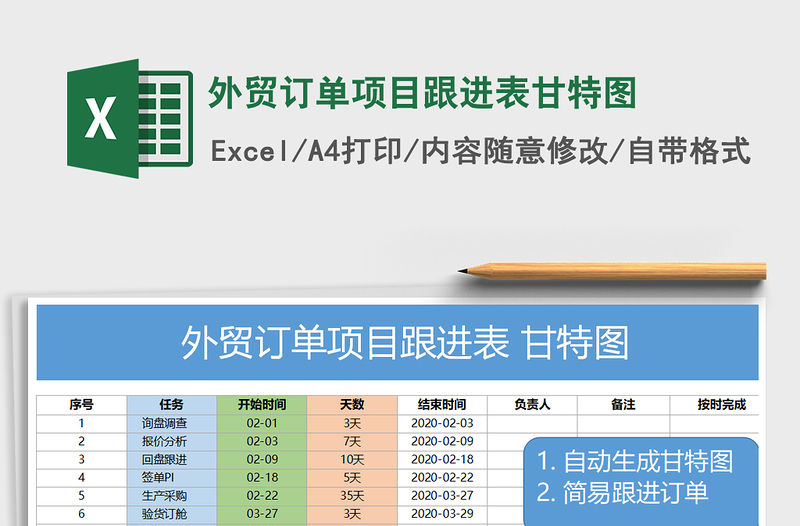 2021年外貿訂單項目跟進表甘特圖