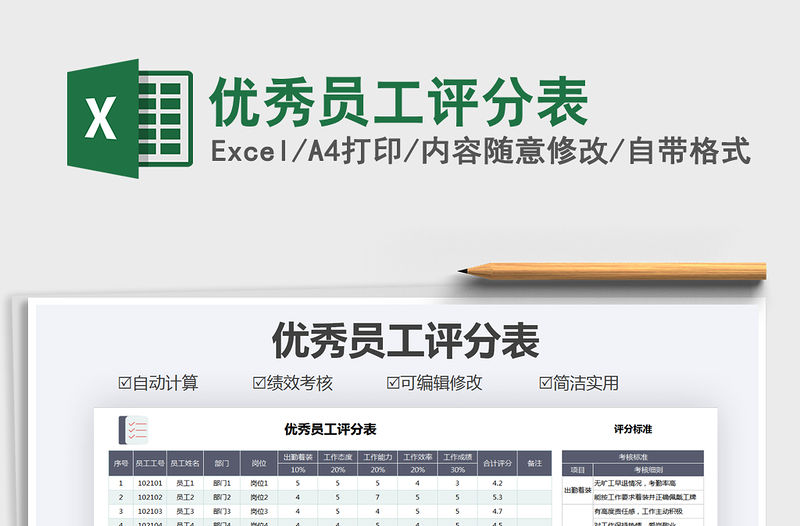 2021年優秀員工評分表