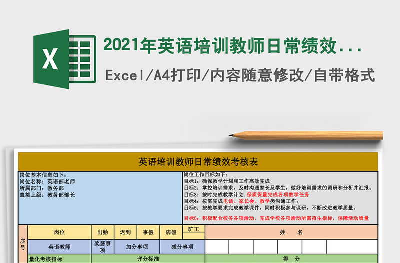 2021年英語培訓(xùn)教師日常績(jī)效考核表