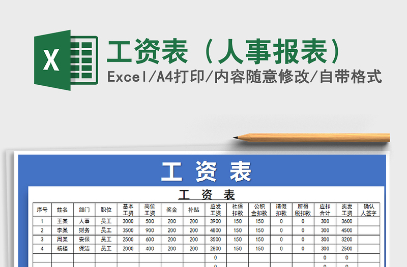 2022年工资表（人事报表）免费下载