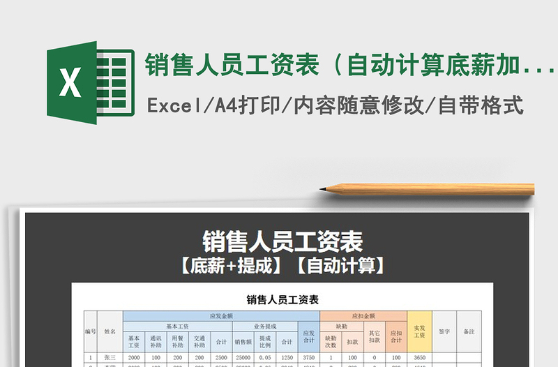 2021年銷售人員工資表(自動計算底薪加提成)