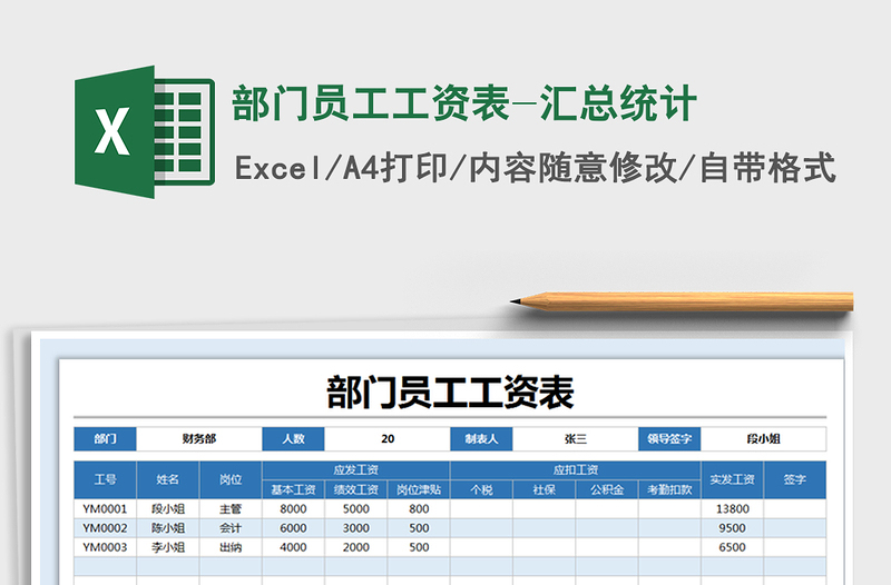 2021年部门员工工资表-汇总统计