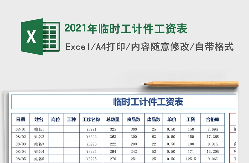 2021年臨時工計件工資表