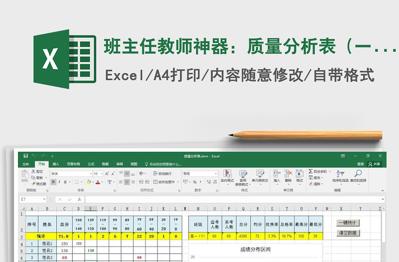 2021年班主任教师神器：质量分析表（一键统计150分）