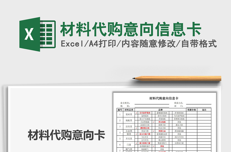 2021年材料代購意向信息卡