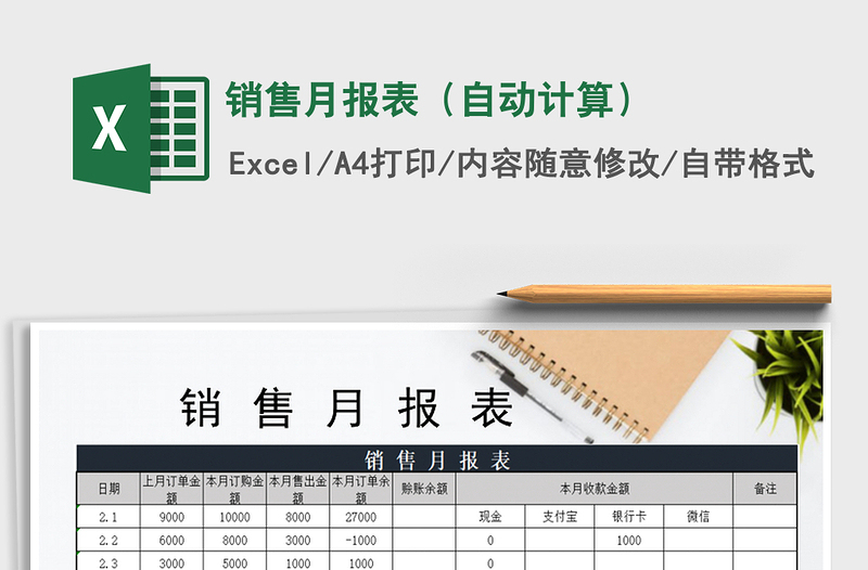 2021年銷售月報表(自動計(jì)算)