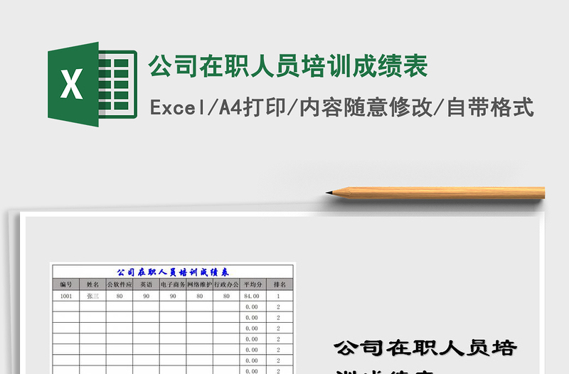 2022年公司在职人员培训成绩表免费下载