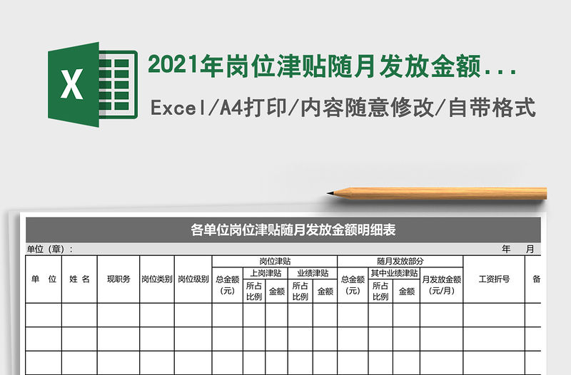 2021年崗位津貼隨月發放金額明細表