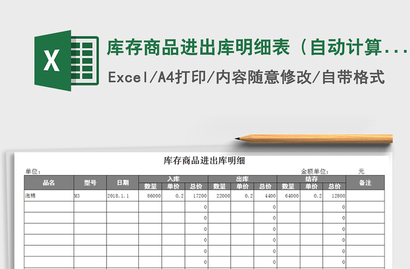 2021年库存商品进出库明细表（自动计算）