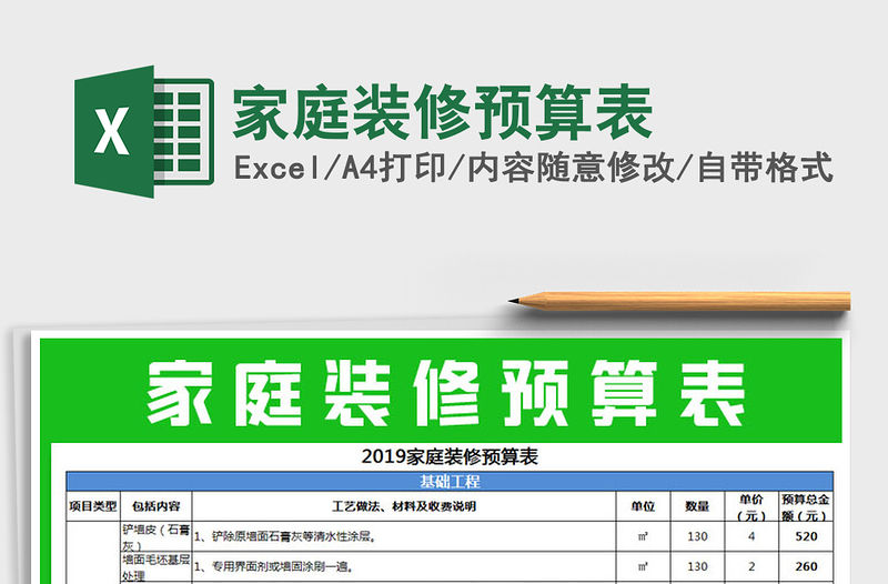 2021年家庭裝修預算表