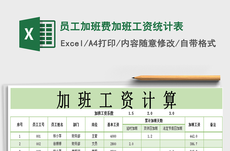 2021年员工加班费加班工资统计表