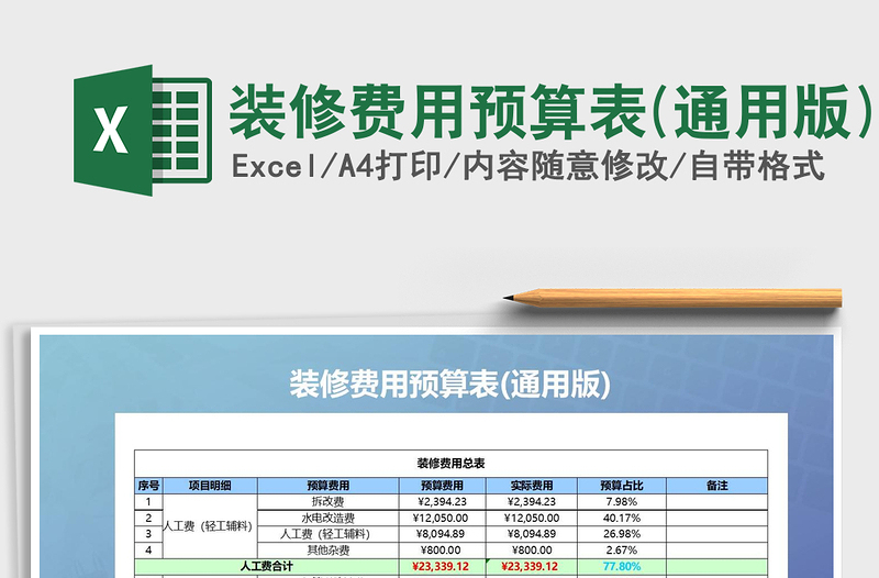2021年裝修費(fèi)用預(yù)算表(通用版)