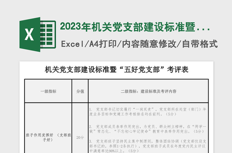 2023年機關黨支部建設標準暨“五好黨支部”考評表