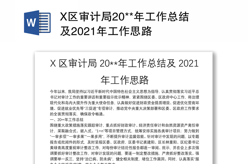 X区审计局20**年工作总结及2021年工作思路